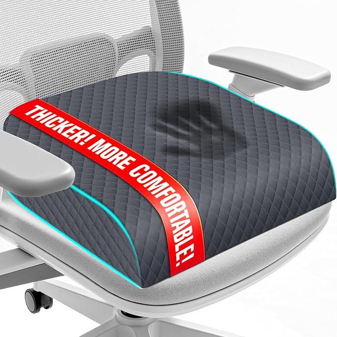 Seat Cushion, Memory Foam Chair Pad, Non-Slip Cushion for Office, Home, Car, Large Desk Chair Cushion, Washable Cover & Handle, X-Large, Grey