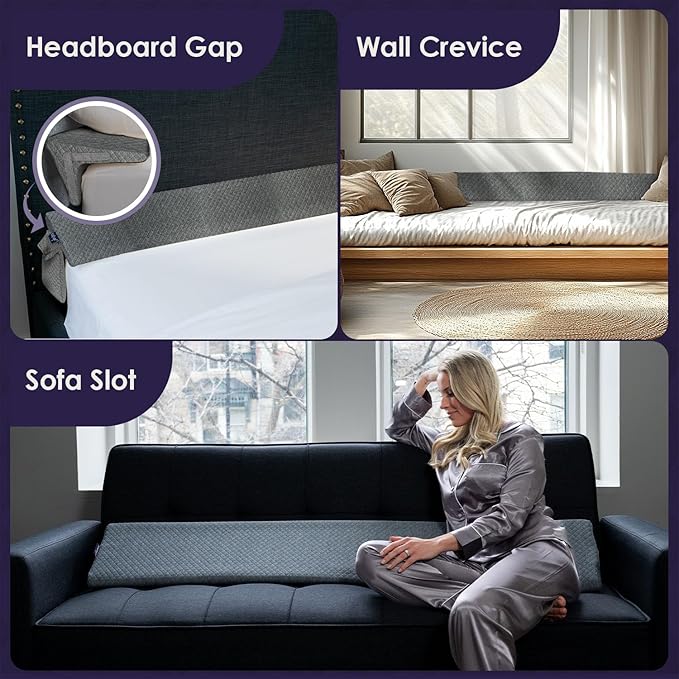 Bed Wedge Pillow for Headboard Gap Up to 7", Triangle Gap Filler for Bed, Mattress Wedge Gap Filler, Headboard Space Filler, Corner Pillow, Grey Twin 39"