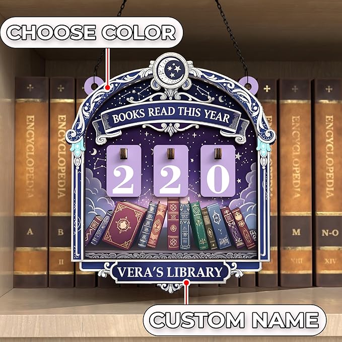 Personalized Books Read This Year Tracker Sign, Celestial Book Counter for Readers, Vintage Fantasy Bookshelf Library Decor, Custom Bookish Gifts for Women, Home Reading Nook & Bookshelf Accessories