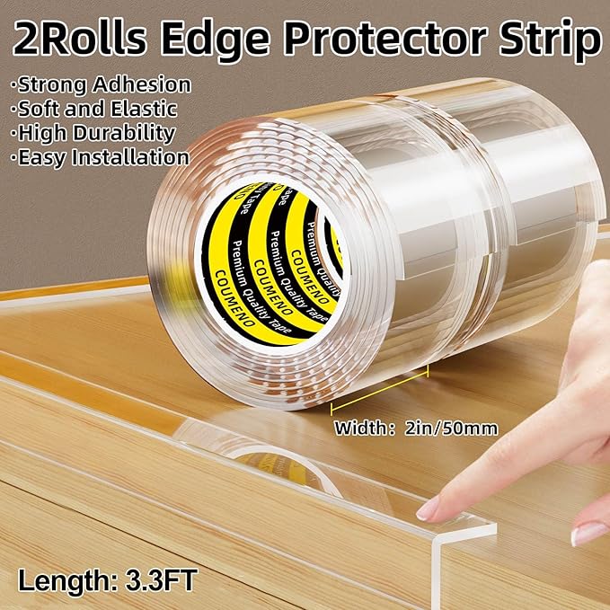 2Pack Clear Edge Protector,Safe Corner Protector, Anti-Sharp Edge Protector, for Furniture, Drawers, Tables, Cabinets 2inX3.3FT