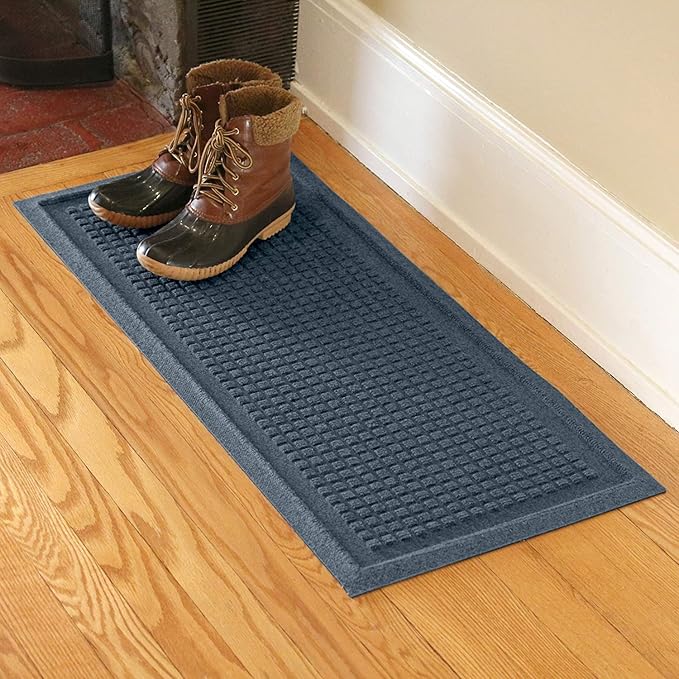 WaterHog Boot Tray Indoor Entrance - Slip-Resistant, Waterproof Dirt-Trapping Door Mat, Indoor/Outdoor, Slip-Resistant, for Front Door, Back Door, Porches, Garage, and Entryways, Bluestone, 15" x 36"