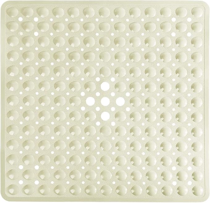 Yimobra Shower Stall Mat Non Slip, 21x21 Inch, Soft Square Bath Mat for Shower with Suction Cups and Drain Holes, Stall Floor Mats for Bathroom, Machine Washable, Bathroom Accessories, Beige