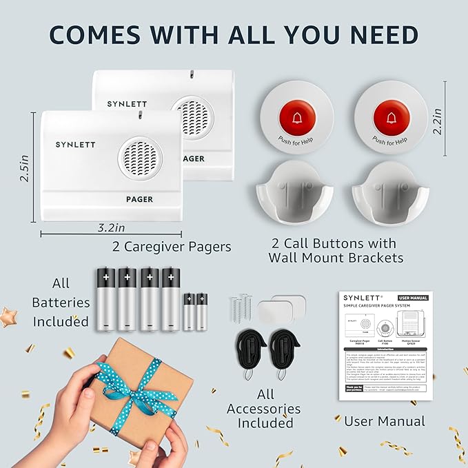 Caregiver Pager Call Button Wireless Call Bell Alert Buttons for Patients Elderly Seniors Home Portable Nurse Call System Bed Alarm Fall Prevention Emergency