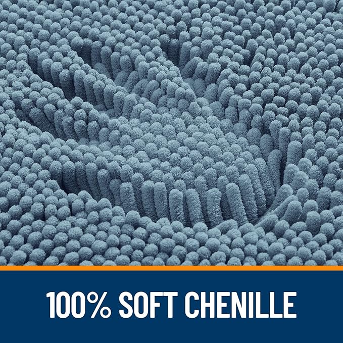 OLANLY Toilet Rugs U-Shaped 24x20, Extra Soft Absorbent Chenille Contour Bathroom Rugs for Toilet, Dry Quickly, Machine Washable, Non-Slip Bath Mat, Airy Blue