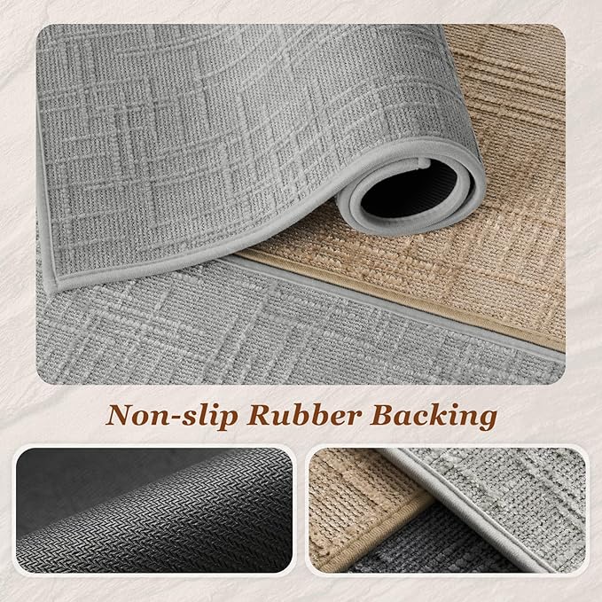 AMOAMI Bath Mat Non Slip Super Absorbent Quick Dry Bath Mats for Bathroom Floor Rubber Backing Washable Bathroom Rugs Modern Woven Jacquard Mat, Beside Tub Bath Rugs, 2'x4', LightGrey