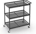 3 Tier Rolling Utility Kitchen Cart, Heavy Duty Wire Rolling Cart on Wheels, Commercial Metal Serving Carts with Handle, Kitchen Island Plant Shelf Food Storage Trolley for Laundry, Office, Garage
