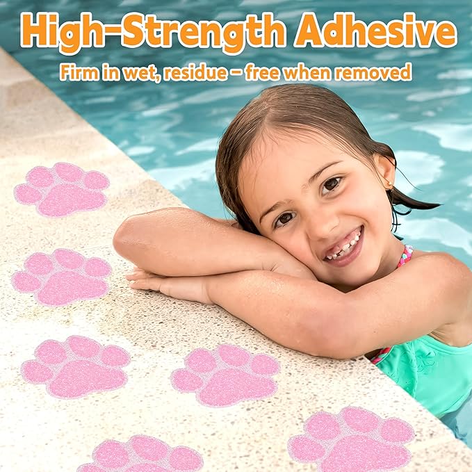 Non-Slip Bathtub Stickers, 20 PCS Large Safety Bathroom Tubs Showers Treads Adhesive Decals with Scraper (Pink)