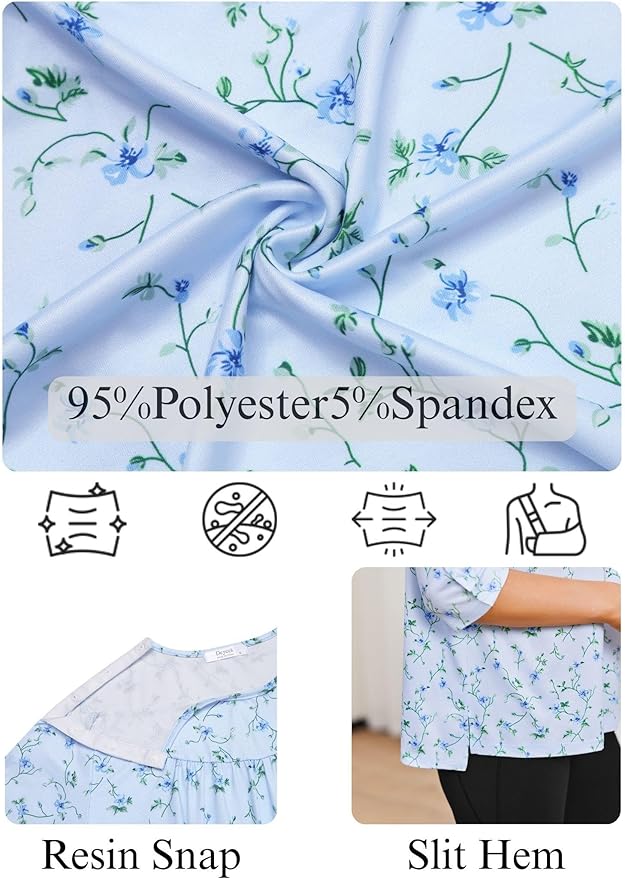 Deyeek Post Shoulder Surgery Shirt for Women Chemo Tear Away Shirt Snap Button 3/4 Sleeve Recovery Adaptive Clothing