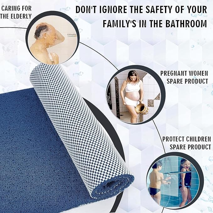 godehone Shower Mats Non Slip Without Suction Cups, PVC Loofah Bathroom Mats, Loofah Mats for Shower and Bathroom, Quick Drying, 23.6× 34.6 Inch, Blue