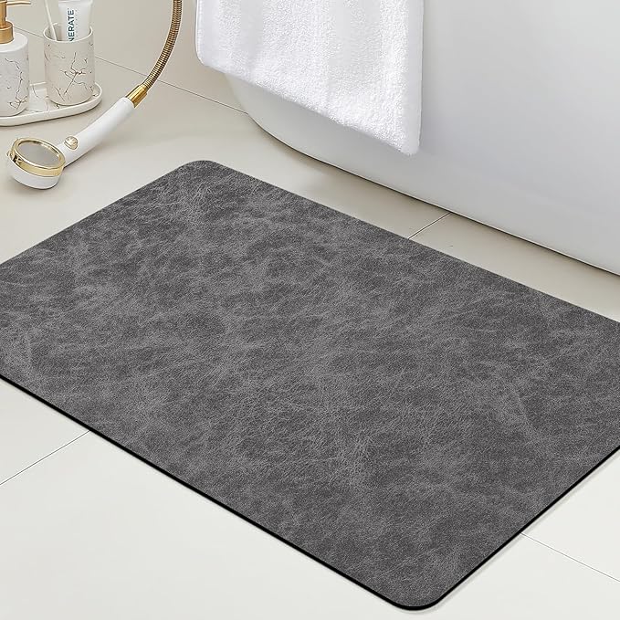 ACCUMTEK Ultra Thin Bath Mat, Upgrade Backing Non Slip Thin Bath Mats Fit Under Door, Quick Dry Ultra Absorbent Bathroom Rugs, Machine Washable Bath Rugs for Bathroom, Charcoal Gray/Crackle/32 x20