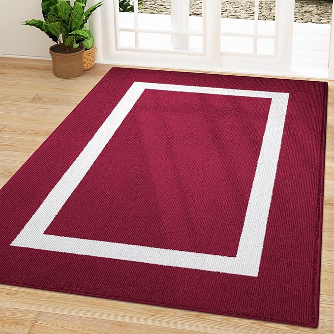 OLANLY Indoor Door Mat, 59x35, Non-Slip Absorbent Resist Dirt Entrance Mat, Washable Low-Profile Inside Entry Doormats for Entryway, Red