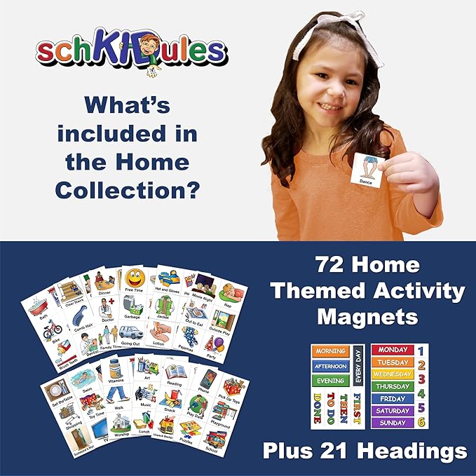 Kids Visual Schedule Magnets and Headings: SchKIDules 93Pc Home Collection for Daily Routines, Chores, Executive Functioning, Behavioral Supports, Communication-Good for Toddlers, ADHD, Autism