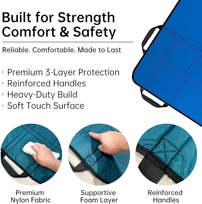 Upgraded 3-Layer Comfort Positioning Bed Pad with Handles Washable Waterproof Transfer Board for Turning Moving Patient Inconvenience Care Transfer Sheet, 36"x 28", Small, Lake Blue