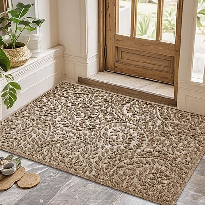Bulijojo Front Door Mat Entrance,Durable Heavy Duty Welcome Mat,Thick Absorbent Natural Rubber Non Slip Mat,Sturdy Entryway Beige 47"x32"