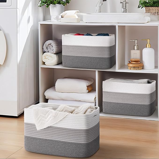 Woven Storage Baskets, Baskets for Organizing, 3 Pack Woven Basket for Storage, Storage Baskets for Shelf, Towel, Toy, Book, Closet, Baby 15"×10"×9"