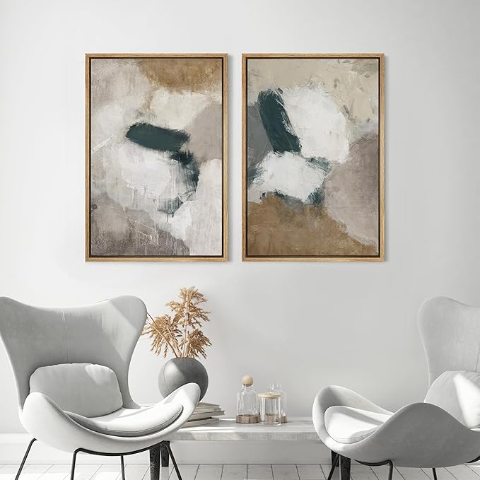 MUDECOR Framed Canvas Print Wall Art Vintage Mid-Century Colorful Pattern Illustrations Modern Art Decorative Bohemian Colorful Chic for Living Room, Bedroom, Office - 16"x24"x2 Natural