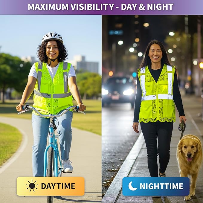 Lace-Mesh Safety Vest for Women & Men - Breathable, High Visibility Vest with Zipper & ANSI Class 2 Reflective Strips