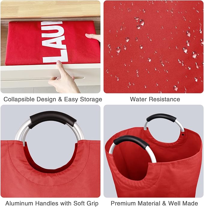 Large Laundry Basket Collapsible，Freestanding Clothes Hamper Bag with Handles – Tall Folding Dirty Laundry Bin，Sturdy Laundry Sorter for College Dorm，Laundry Room – 131L (Red)