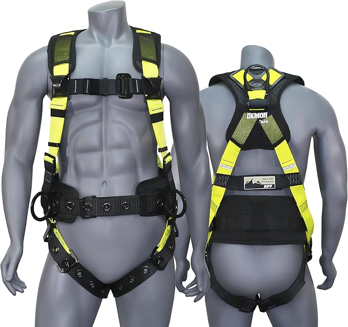 AFP Demon Comfortable Fall Protection Harness Kit – OSHA/ANSI PPE Full Body Safety Harness for Construction Work