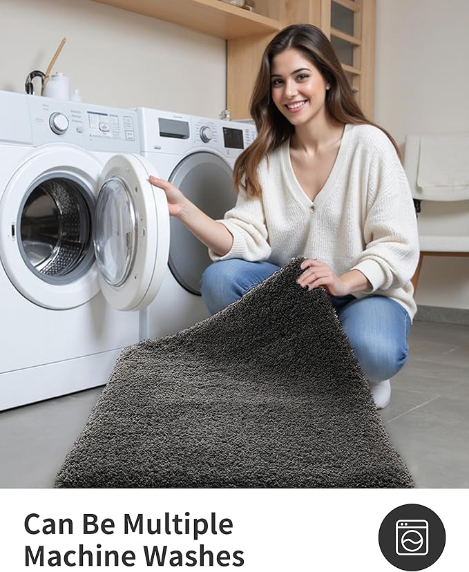 ILANGO Dark Gray Bathroom Rugs 70" × 24" Non Slip & Super Absorbent Thick Soft, Washable Bath Carpet Runner for Floor, Microfiber Plush Shaggy Bath Mats with Rubber for Bedroom Bathtub Shower Room