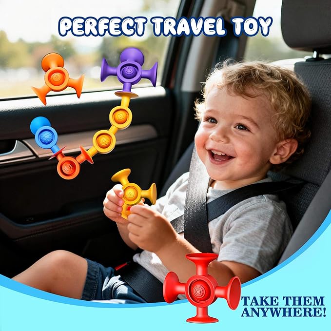 Baby Bath Toys Suction Toy: No Hole Bath Toy for Baby Toddlers Sensory Fidget Toys for Autism Fine Motor Skills Suction Cup Toys for Boys Girls - Bathtub Airplane Travel Window Building Toy