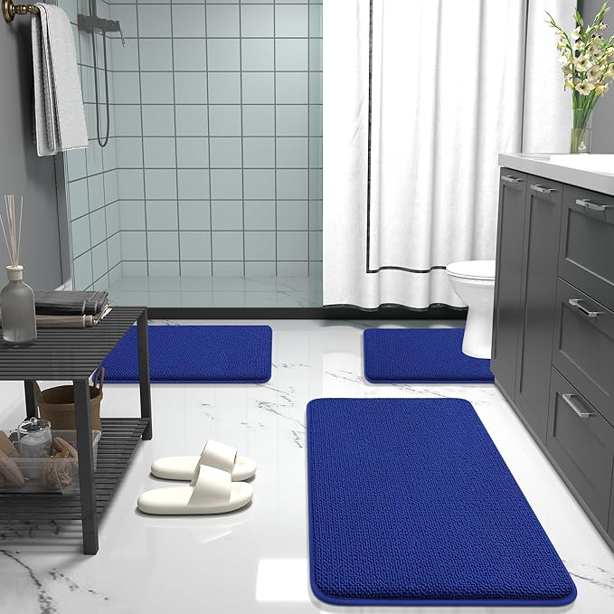 OLANLY Thick Memory Foam Bath Mat Rug 47x17, Extra Soft Absorbent Bathroom Rug, Quick Dry Bath Mats, Non-Slip, Machine Washable Carpet for Bathroom, Tub and Shower, Home Decor Accessories, Royal Blue