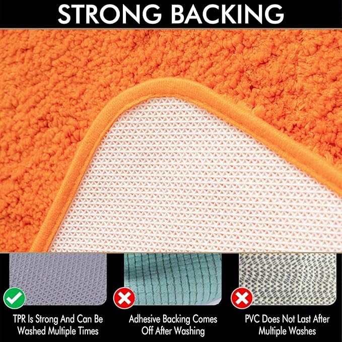 MIULEE Orange Toilet Rug U Shaped for Bathroom - Soft and Absorbent Microfiber Contour Bath Rugs for Toilet, Non Slip Rubber Backside for Extra Safety, Machine Washable - 20''x24''