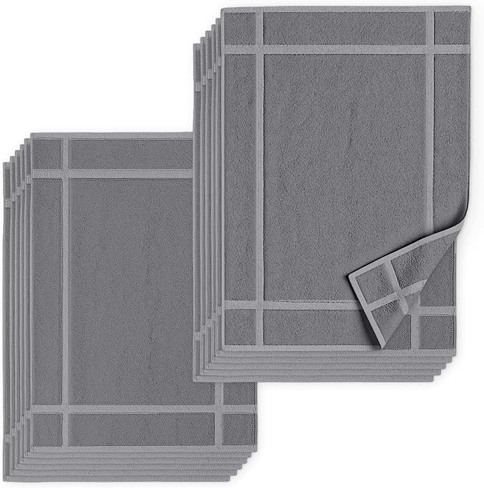 Pearl Linens 100% Ring Spun Cotton Bath Mat (Pack of 12) 18 x 25 Inch, Washable, Soft & Absorbent Terry Bathroom Floor Mat – Not Bathroom Rugs – Quick-Dry After Shower Bath Mat, 687 GSM, Light Grey