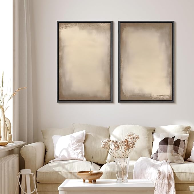 MUDECOR Framed Canvas Print Wall Art Neutral Minimalist Modern Abstract in Beige and Taupe Illustrations Modern Art Decorative Bohemian Colorful for Living Room, Bedroom, Office - 24"x36"x2 Black