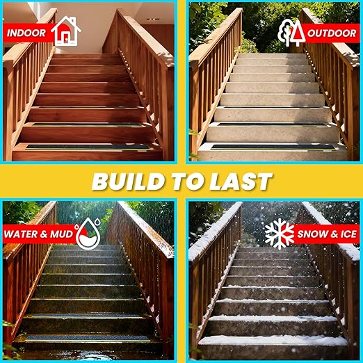 LifeGrip Anti Slip Traction Treads with Reflective Stripe (10-Pack), 6" X 24", Best Grip Tape Grit Non Slip, Outdoor Non Skid Tape, High Traction Friction Abrasive Adhesive for Stairs Step, Black