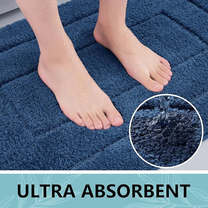 Buganda Bathroom Rugs, 47" x 24", Soft and Absorbent Microfiber Bath Rugs, Non-Slip Shaggy Shower Carpet, Machine Wash Dry Bath Mats for Bathroom Floor, Tub and Shower, Navy