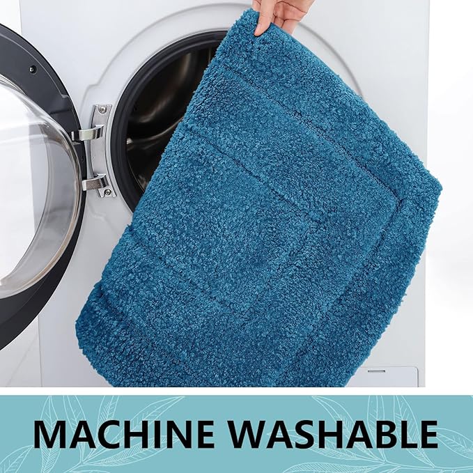 Buganda Bathroom Rugs, 30" x 20", Soft and Absorbent Microfiber Bath Rugs, Non-Slip Shaggy Shower Carpet, Machine Wash Dry Bath Mats for Bathroom Floor, Tub and Shower, Peacock Blue