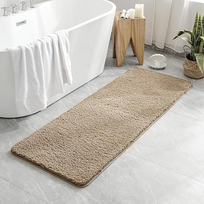 MIULEE Tan Bathroom Runner Rug 24x60 Inches, Long Bath Mat for Bathroom Floor Bathtub Showers, Machine Washable Absorbent Microfiber Carpet with TPR Anti-Slip Back