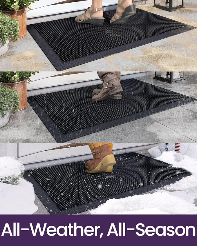 DEXI Front Door Mat Outside Entrance, 24x36 Heavy Duty Non-Slip Rubber Entry Mats, Dirt Trapping Waterproof Low-Profile Welcome Doormat for Entryway, Black