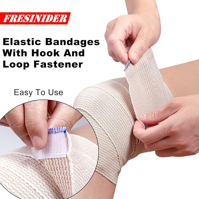 FRESINIDER Premium Elastic Bandage Wrap, 6 Pack 4" Cotton Latex Free Compression Bandage Wrap with Touch Closure at Both Ends, Support & First Aid for Sports, Medical, and Injury Recovery