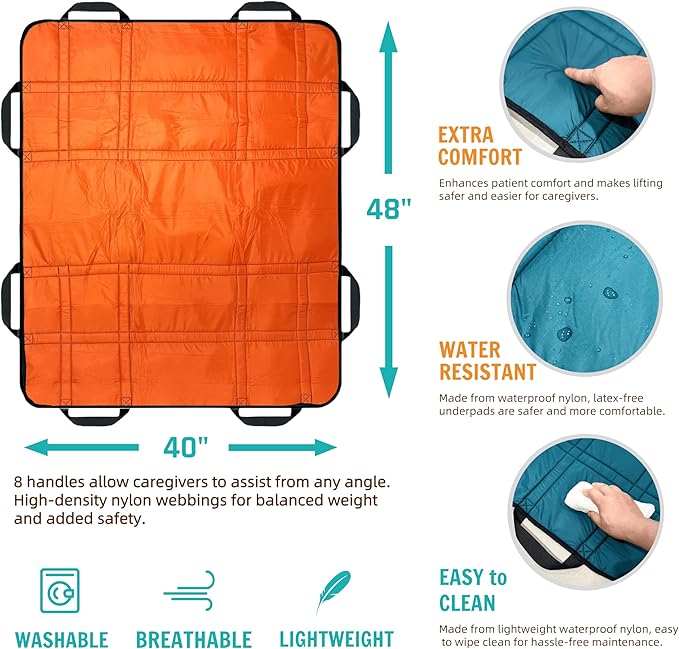 Upgraded 3-Layer Comfort Positioning Bed Pad with Handles Washable Waterproof Transfer Board for Turning Moving Patient Inconvenience Care Transfer Sheet, 48" x 40", Large, Canyon Rust