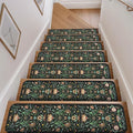 OJIA Floral Stair Treads Non-Slip Stair Runner for Wooden Steps Indoor 15PCS 30"x8" Carpet Stair Treads Stair Mats Staircase Step Treads for Kids, Elders and Dogs, Stair Covers, Black