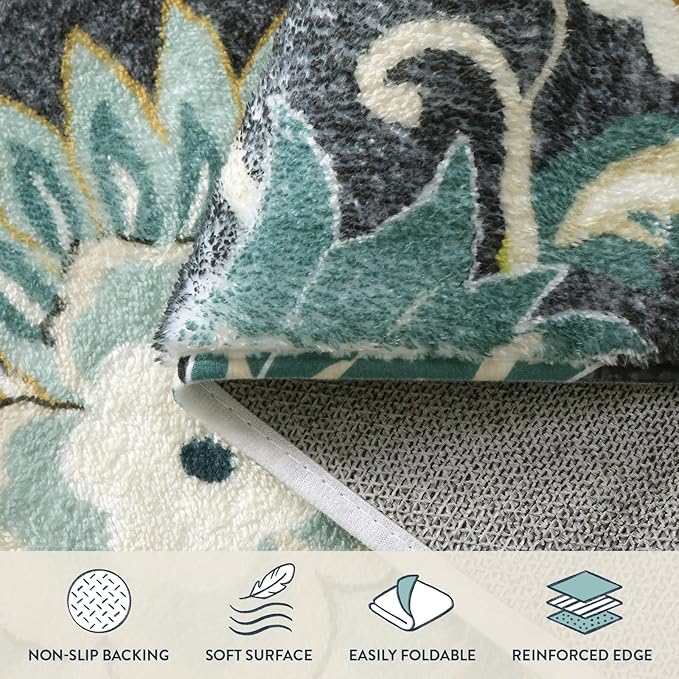 Lahome Floral Entryway Rug - 2x3 Small Throw Kitchen Rugs Non-Slip Washable Bedroom Rugs Blue Paisley Print Bathroom Mat Accent Distressed Doormat Floor Carpet for Laundry Room Living Room Office