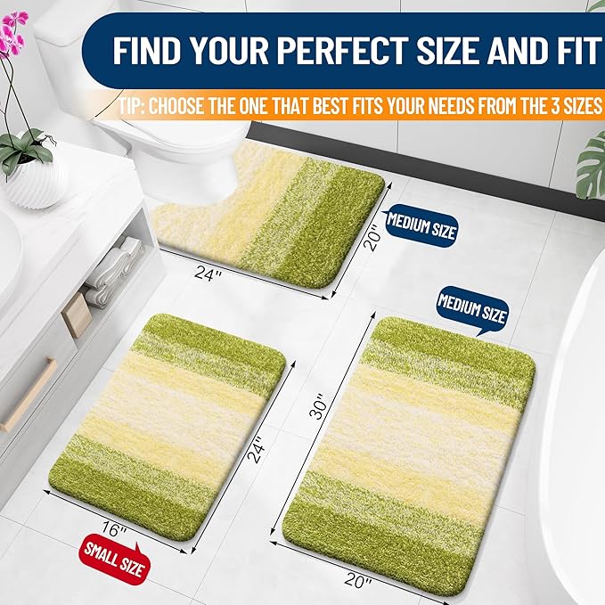 OLANLY Luxury Toilet Rugs U-Shaped 24x20, Extra Soft and Absorbent Microfiber Bathroom Rugs, Non-Slip Plush Shaggy Bath Mat, Machine Wash Dry, Contour Bathroom Mats for Toilet Base, Olive Green