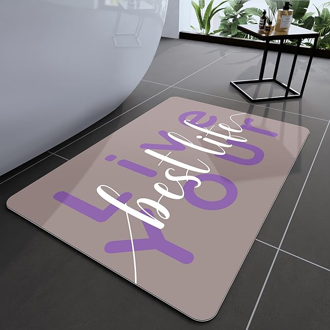 Bath Mat, Bathroom Mat Rugs Super Absorbent Shower Mats Non Slip Quick Dry Thin Rubber Mats for Bathroom Floor Fit Under Door, Shower Rug for Bathtub, Shower, Beige