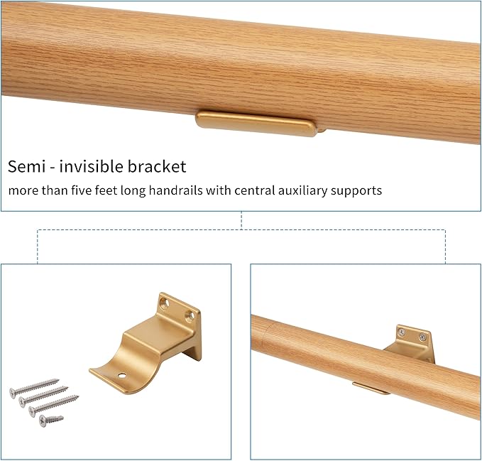 5 FT Modern Aluminum Handrail Set - ADA Compliant Indoor & Outdoor Stair Railing. 1.4" Diameter Grab Bar. Wall-Mounted with 90°Wall Return End. Rust Free(Cherry Wood Grain, 5 FT- Two Joined Pieces)
