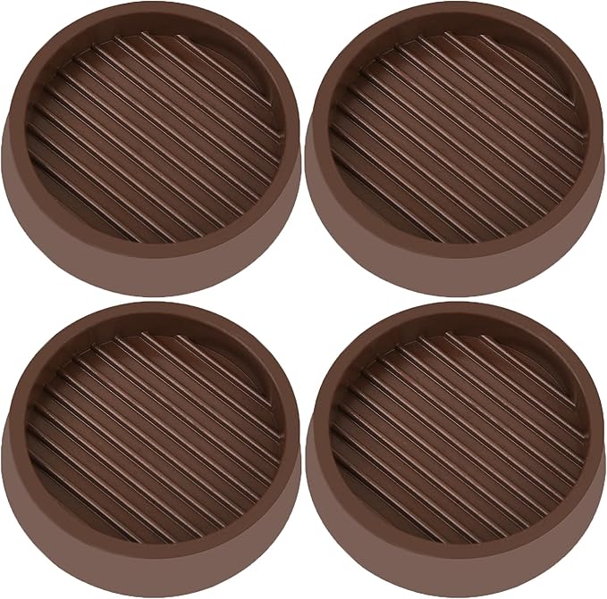 4X4 Round Rubber Caster Cups, Non Slip Furniture Pads, Anti-Slip Gripper, Anti Skid Furniture Feet, Anti Slide Floor Protector for Bed Couch Table Chair Stoppers (Brown, 4 Pack)