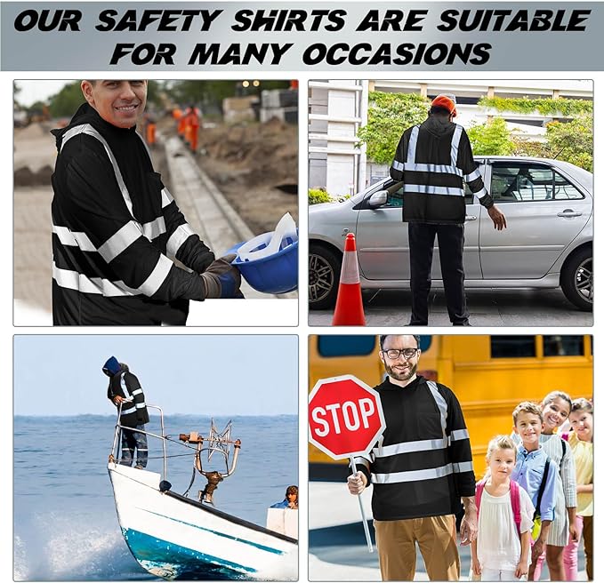 Amylove 4 Pcs Reflective Safety T Shirt High Visibility Work Shirts Sun Protection Construction