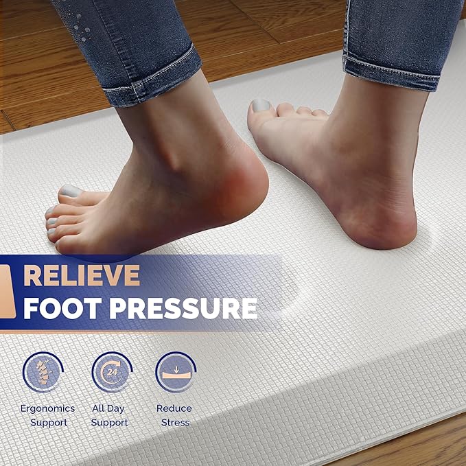 FEATOL Anti Fatigue Mats for Standing, 9/10 Extra Thick Ergonomic Standing Desk Mat, Comfort & Durable Memory Foam Standing Mat at Home,Office All Day (20" x 39", White, 2PC)