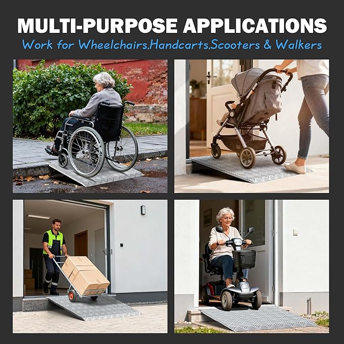 Aluminum Threshold Ramps for Doorways, 31" L x 25.4" W, Wider Platform Anti-Slip Portable Ramps for Wheelchairs, Door Threshold Ramp for Wheelchair, Scooter, Strollers, Cart, Walkers, Pets