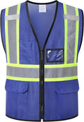 Reflective Safety Vest for Men Women Hi Vis Vest with Pockets High Visibility Vest Mesh Construction Vests Meets ANSI/ISEA Standards (Blue-33, Large)