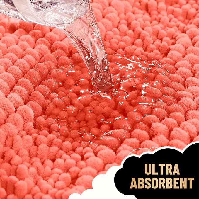 OLANLY Thick Bathroom Rugs 30x20, Extra Soft Absorbent Chenille Striped Bath Rugs, Rubber Backing, Machine Wash Dry, Bath Mats for Bathroom Floor, Tub and Shower, Home Decor Accessories, Coral