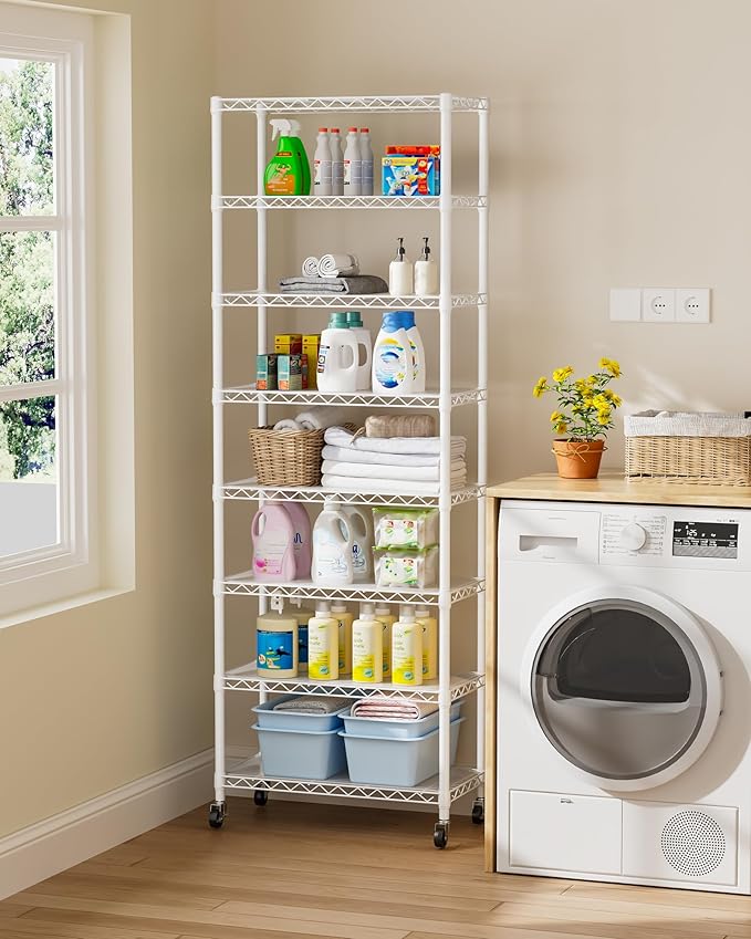 8 Tier Adjustable Storage Shelves Heavy Duty Metal Shelf Wire Shelving Unit Organizer Rack for Home Kitchen Office Pantry Room Bathroom Shelving Organizers and Storage Laundry