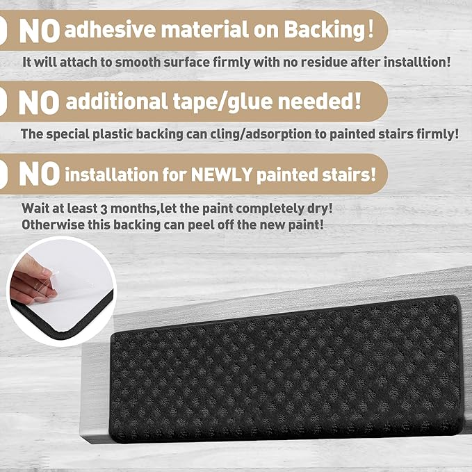 PURE ERA Bullnose Carpet Stair Treads Tape Free Non-Slip Indoor Stair Protectors Pet Friendly Stair Treads for Wooden Steps 9.5" x 30"(14 Pieces,Black Mini-Diamond Trellis)