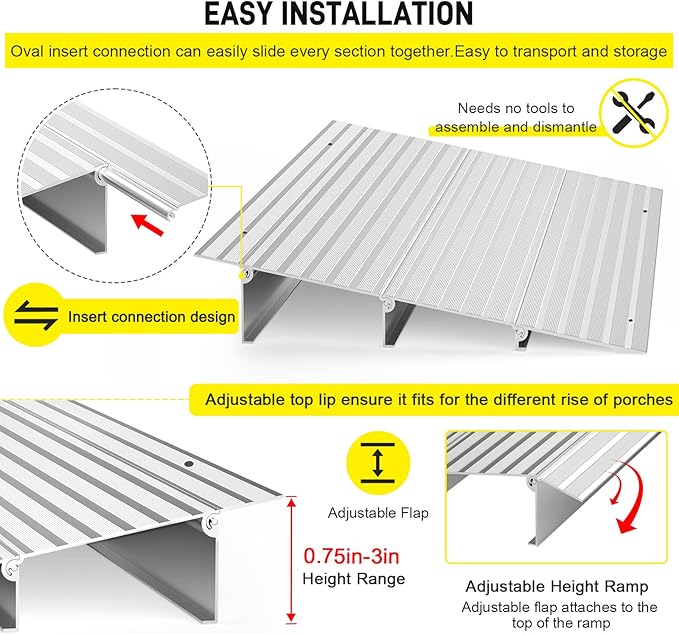 Door Threshold Ramp 3" Rise Door Ramp Aluminum Entry Ramp or Doorways Rated 800 lbs Load Capacity forWheelchair Scooters Power Chairs Walkers